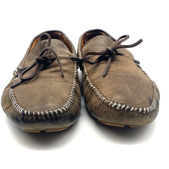 PRADA MENS BROWN GREY SUEDE LEATHER BOW DRIVING LOAFER CASUAL WALKING SHOES 6.5 - Picture 5 of 7